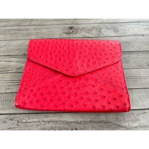 VTG Donna Elissa Italy Red Ostrich Leather Envelope Clutch Evening Bag